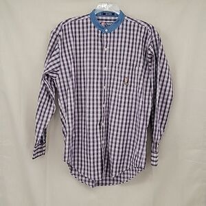 Chaps Ralph Lauren Men's Button Down Long Sleeve Plaid Denim Collar  Vintage 90s